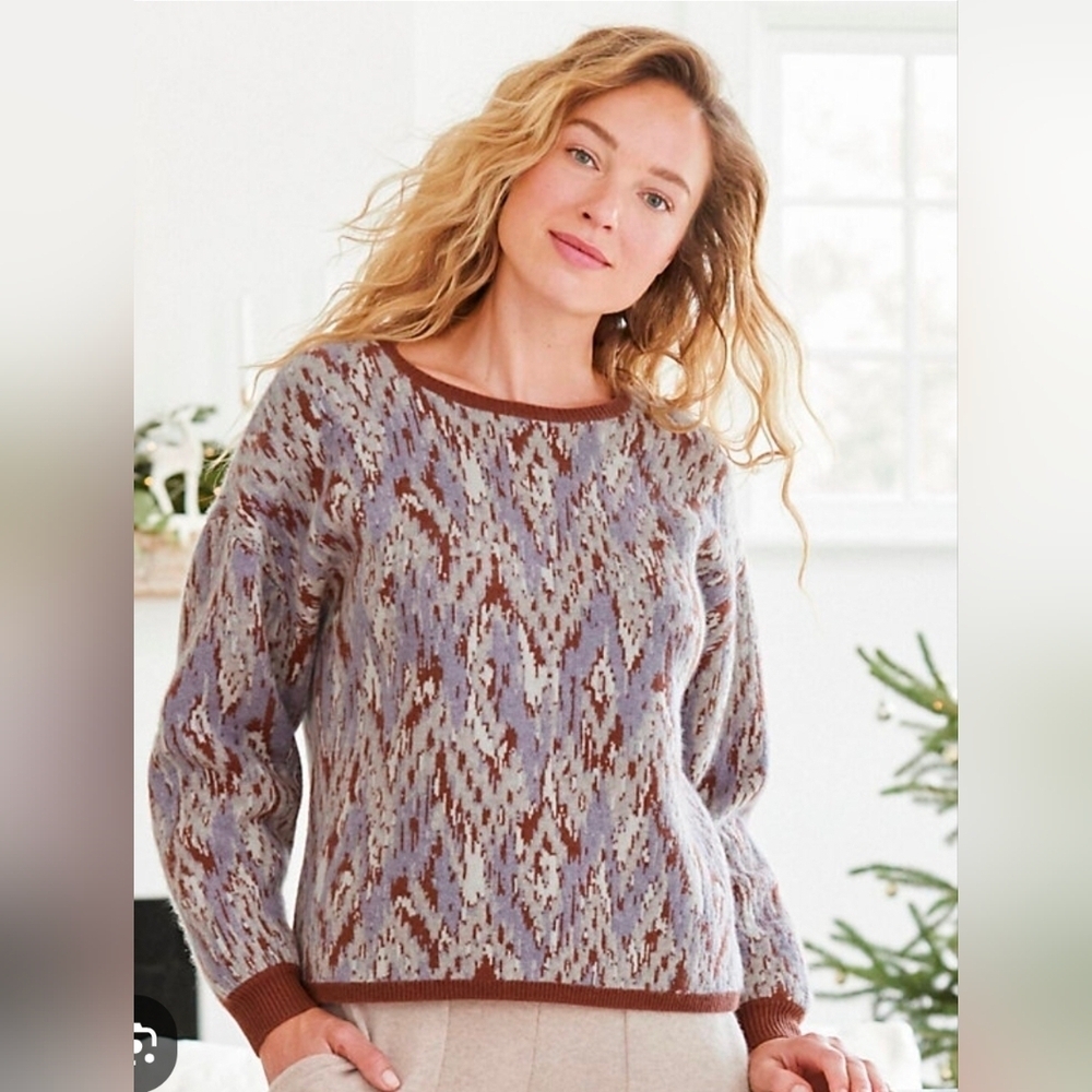 Garnet Hill Ikat Cashmere Sweatshirt Sweater Brown & Gray Size Small